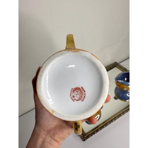 Lusterware Kitchen Set Sugar Creamer Painted Ethnic Asian Japanese Iridescent - Picture 3 of 10